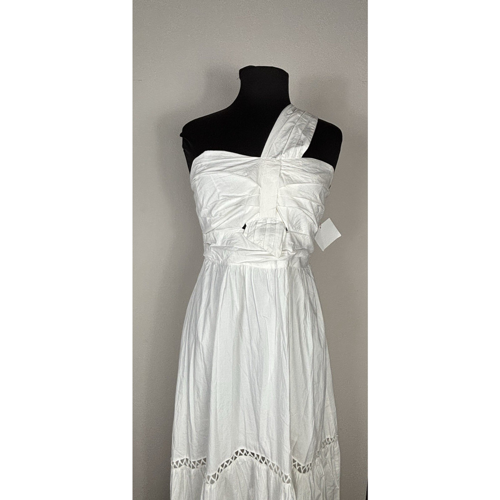 Southern Frock Elle Sleeveless One Shoulder Eyelet Tiered White Maxi Dress L